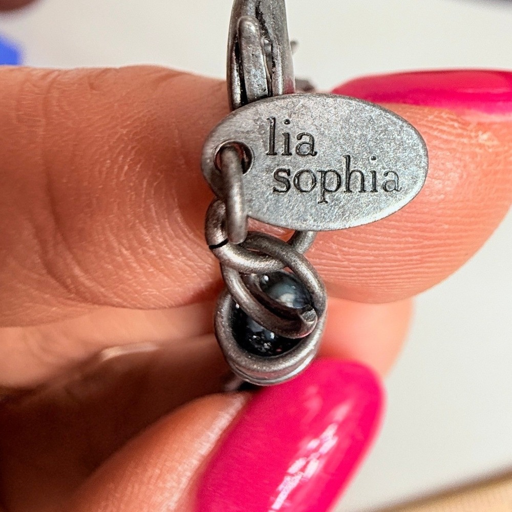 Lia Sophia Crescent Moon Necklace Amber Resin Silver Tone Boho Celestial Cord - Picture 5 of 5